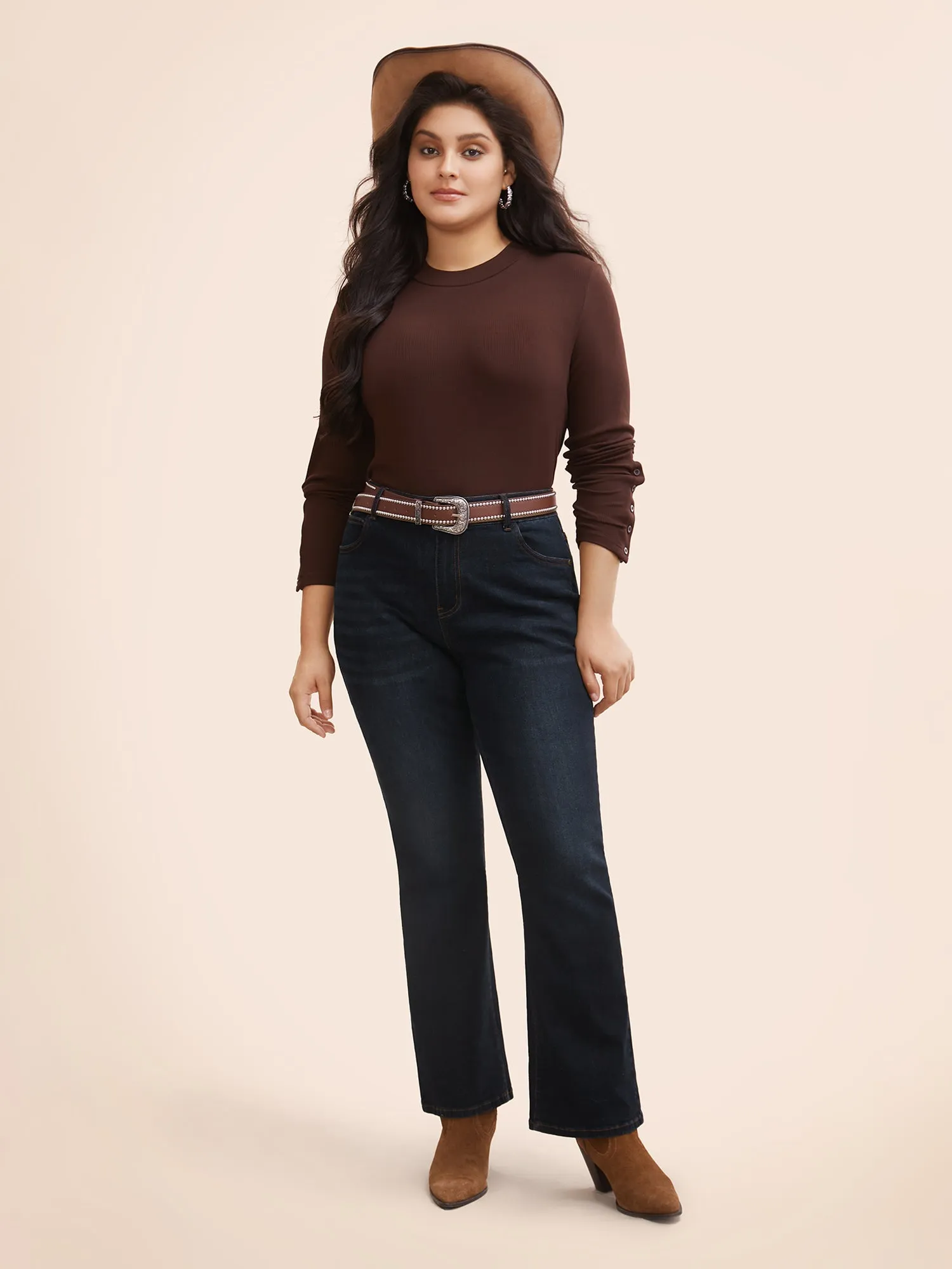 Stretch Denim Geometric Embroided Micro-Flare Jeans sold by Bloomchic product image thumbnail 3