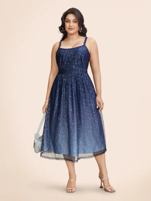 Ombre Glitter Mesh Cami Midi Dress sold by Bloomchic