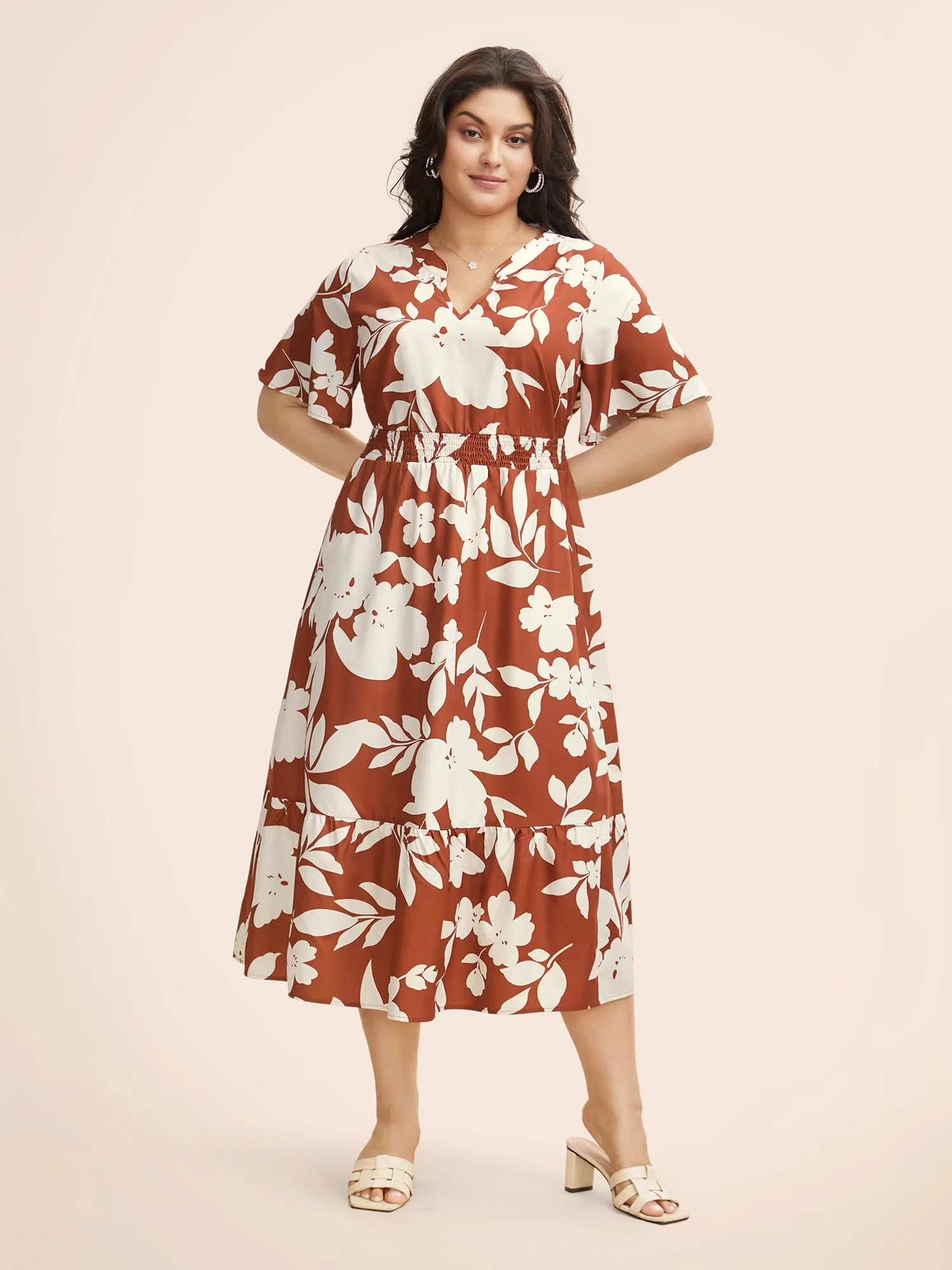 Silhouette Floral Print Shirred Ruffles Dress sold by Bloomchic product image thumbnail 2