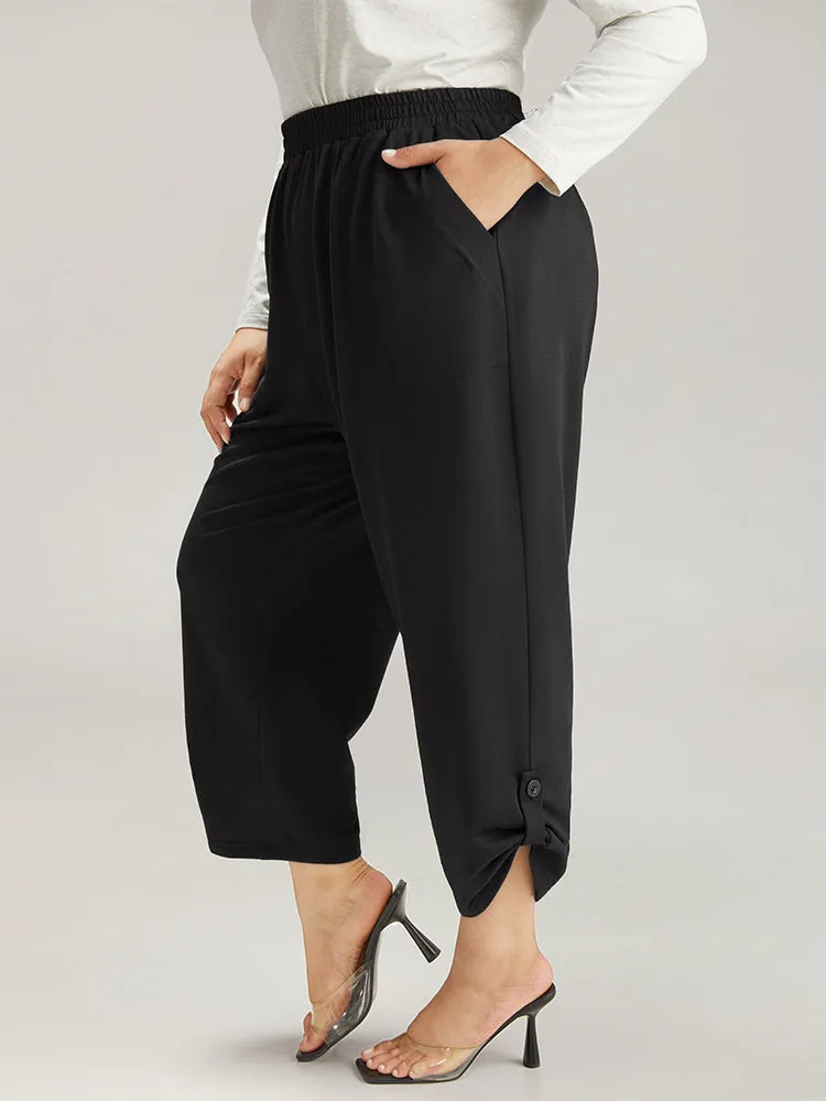 Plain Elastic Waist Button Detail Sweatpant sold by Bloomchic