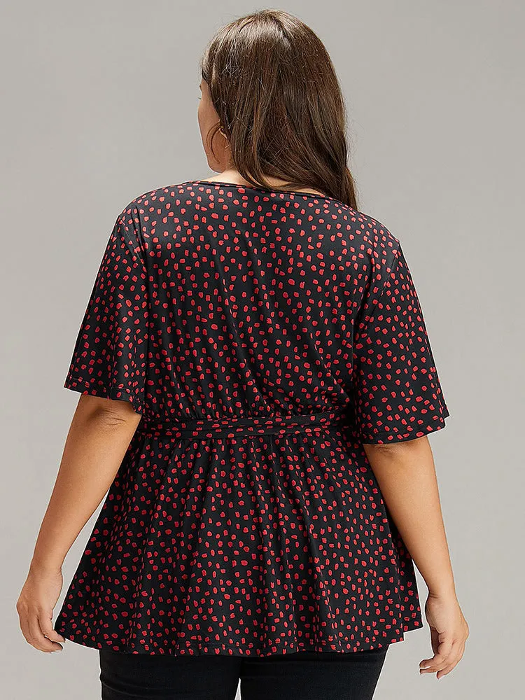 Polka Dot Belted Wrap Ruffle Sleeve T-shirt sold by Bloomchic product image thumbnail 2