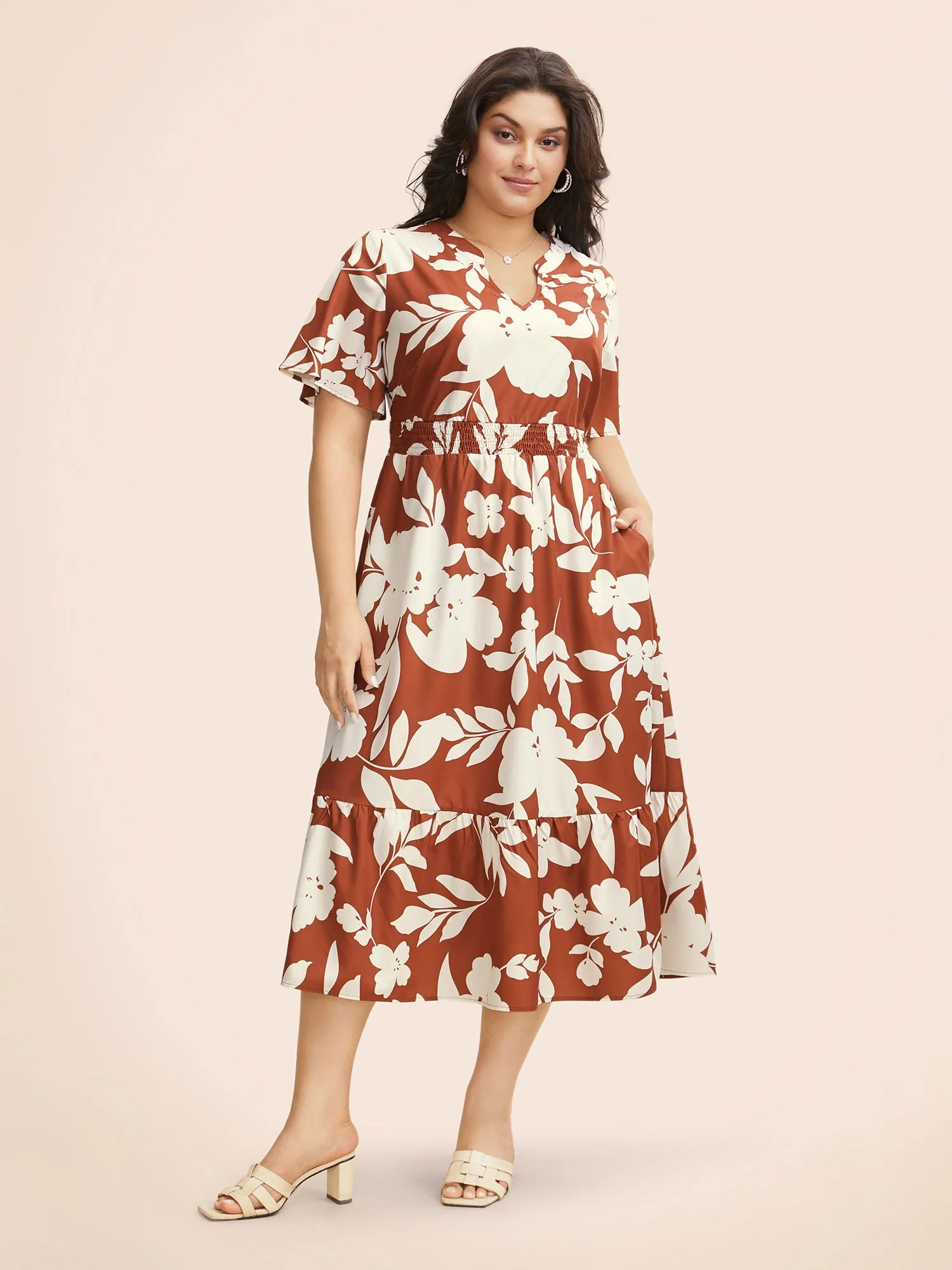 Silhouette Floral Print Shirred Ruffles Dress sold by Bloomchic