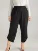 Plain Elastic Waist Button Detail Sweatpant sold by Bloomchic