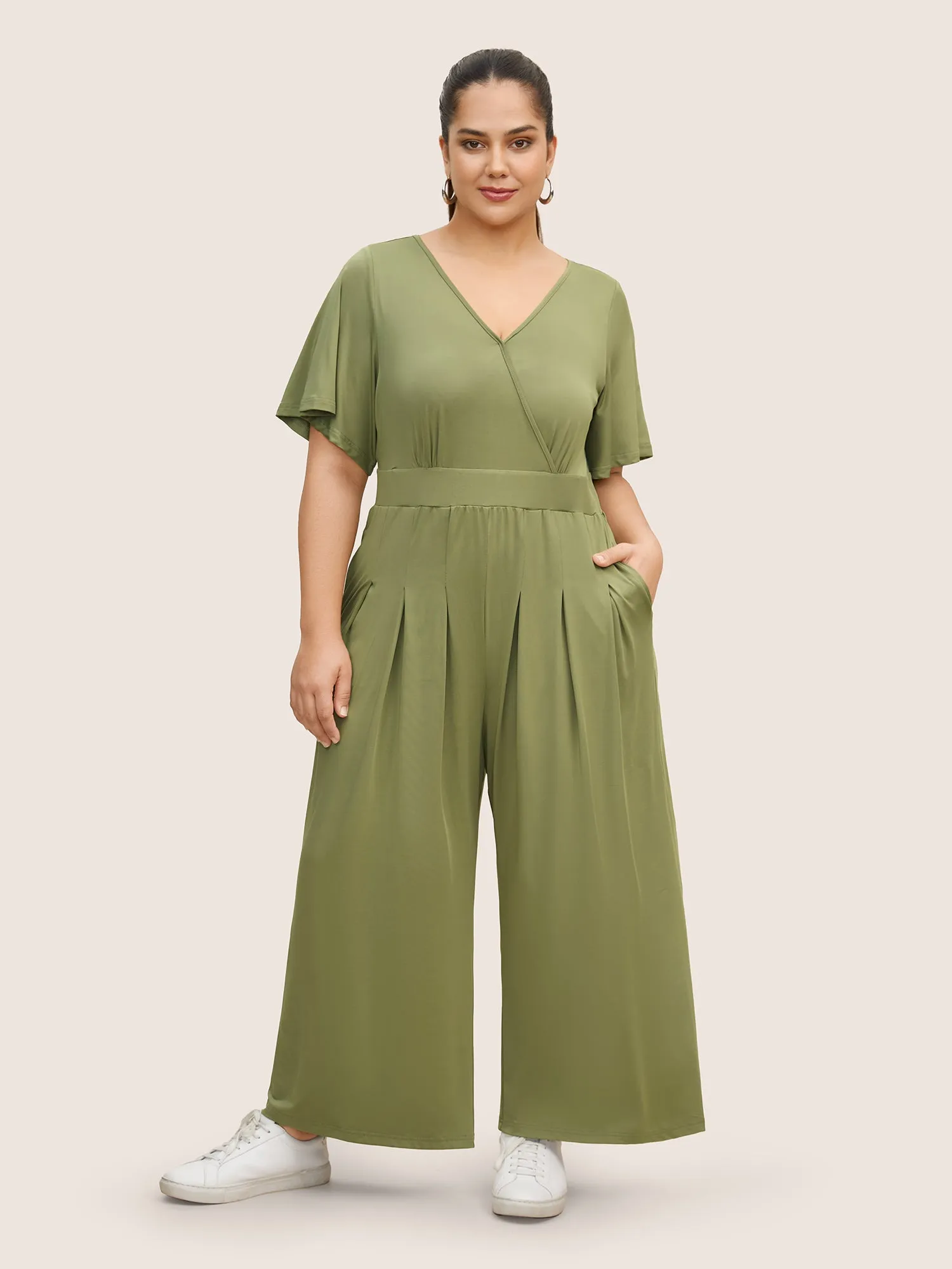 Supersoft Essentials Plain Wrap Pleated Pocket Jumpsuit sold by Bloomchic