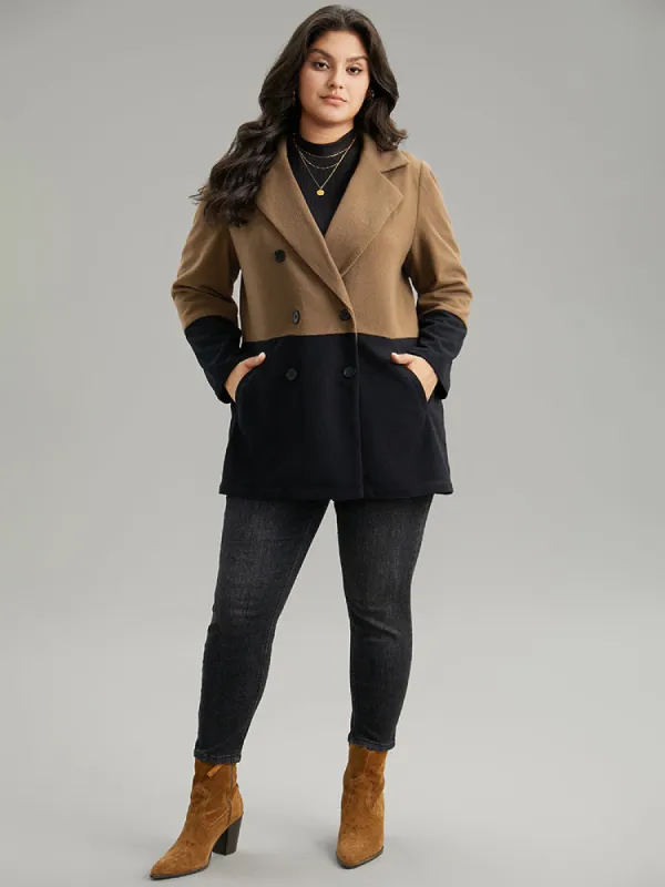 Contrast Lapel Collar Double Breasted Pocket Coat sold by Bloomchic