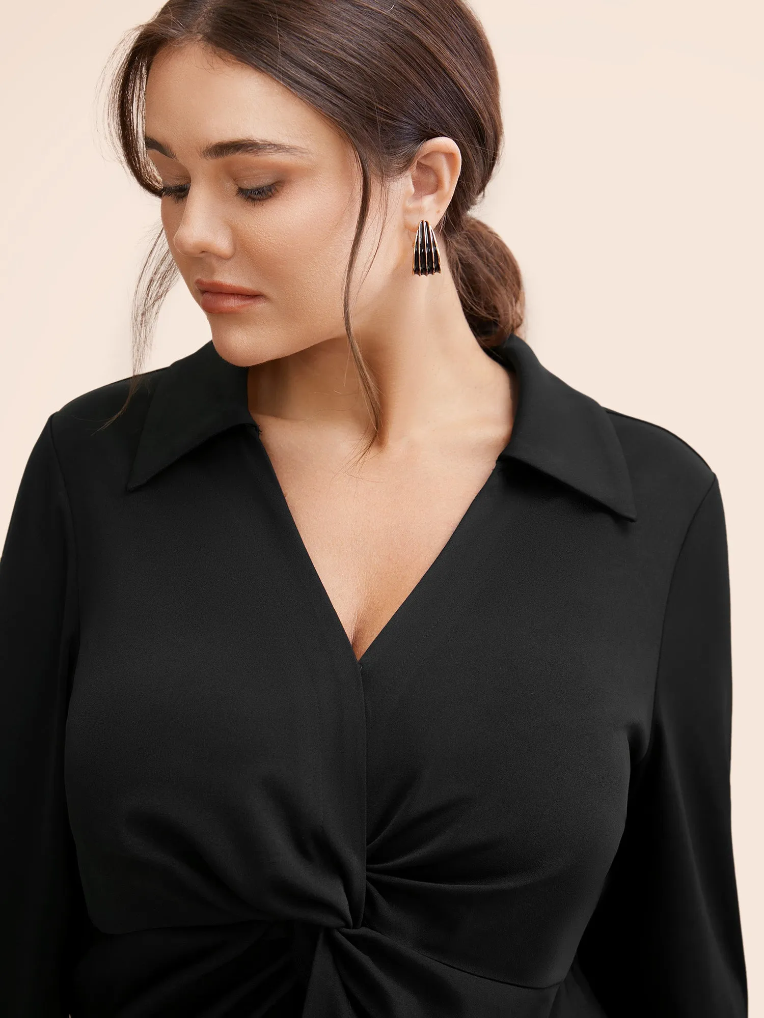 Stretch Woven Front Knot Slim-Fit Blouse sold by Bloomchic product image thumbnail 3