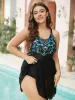 Bandana Print Sculpt Waist Mesh Ruffle Hem Swim Dress sold by Bloomchic