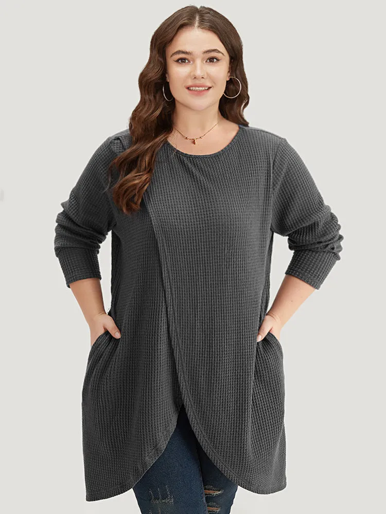 Waffle Knit Pocket Crew Neck Wrap T-shirt sold by Bloomchic product image thumbnail 2