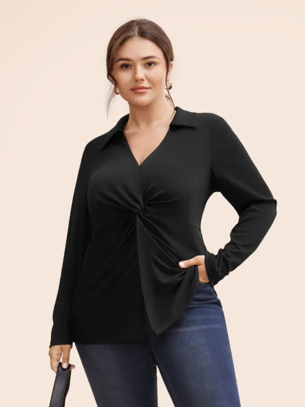 Stretch Woven Front Knot Slim-Fit Blouse sold by Bloomchic