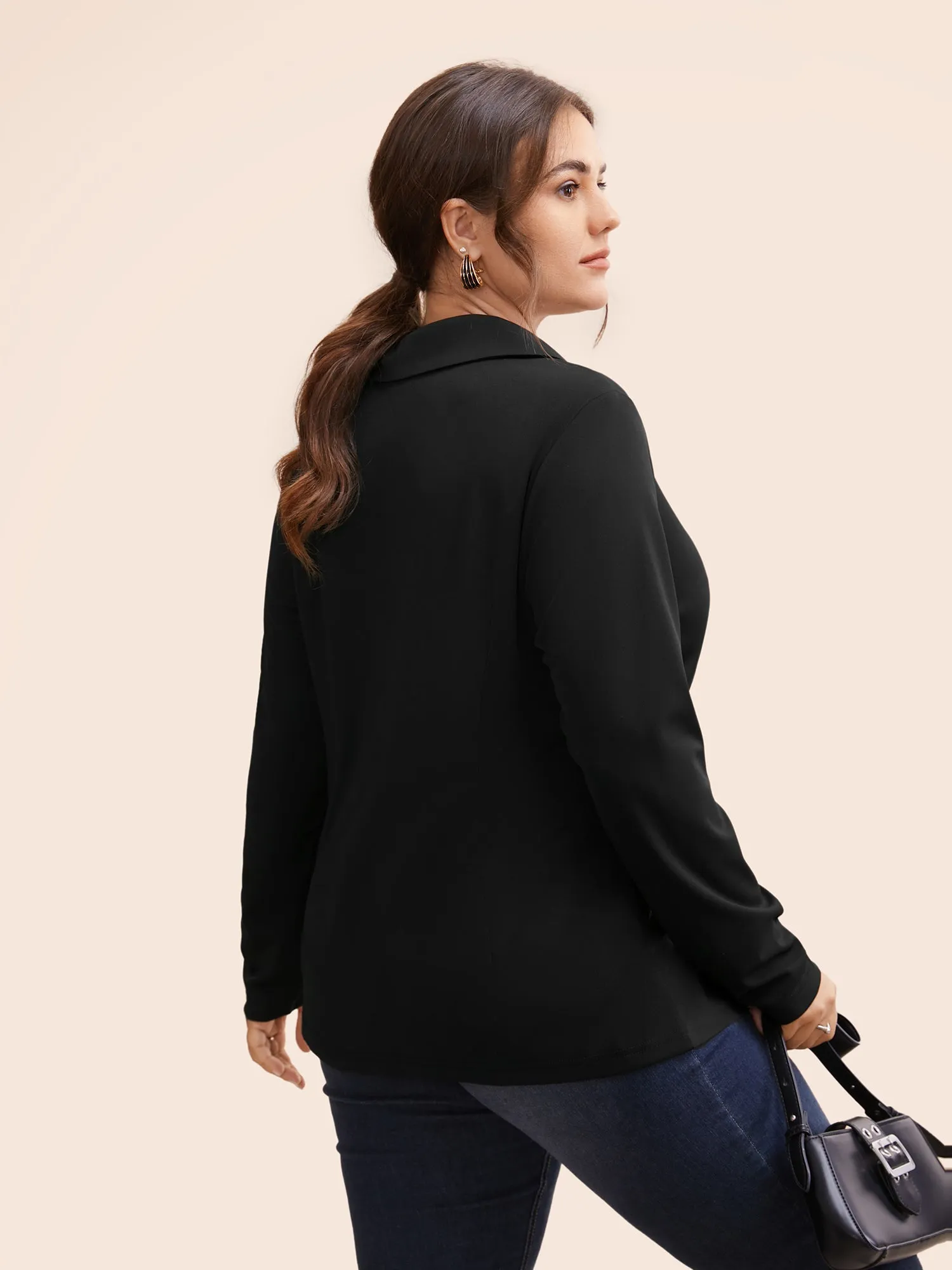 Stretch Woven Front Knot Slim-Fit Blouse sold by Bloomchic product image thumbnail 4