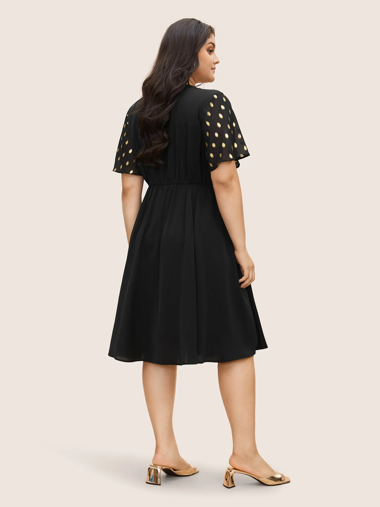 Glitter Mesh Patchwork Flutter Sleeve Dress sold by Bloomchic product image thumbnail 4