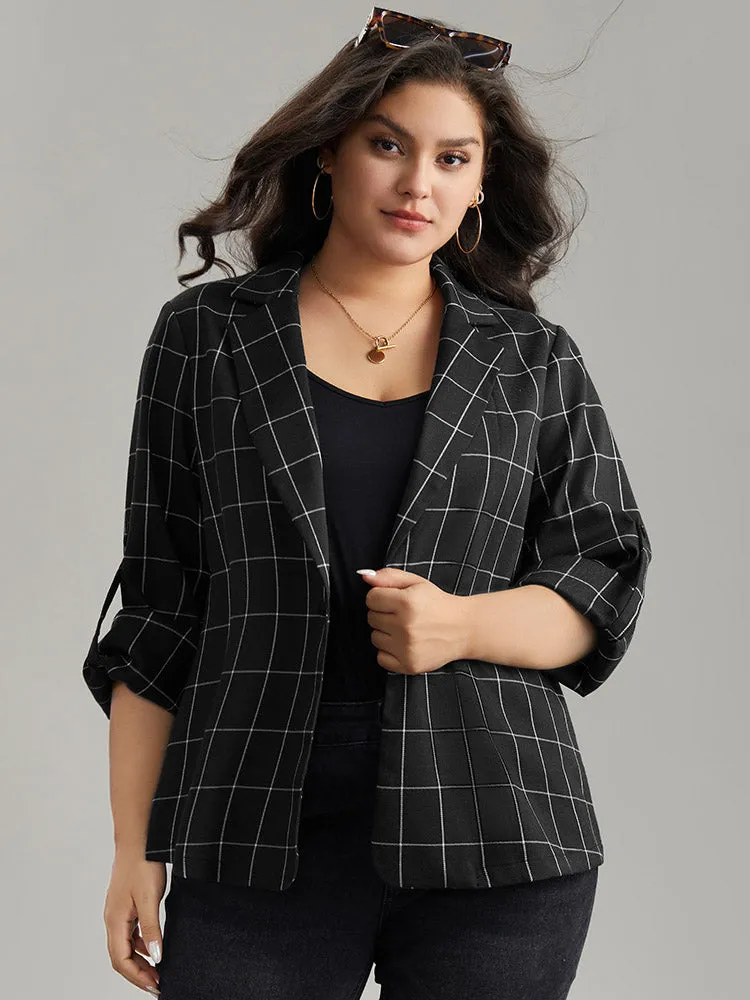 Plaid Suit Collar Tab Sleeve Button Up Blazer sold by Bloomchic