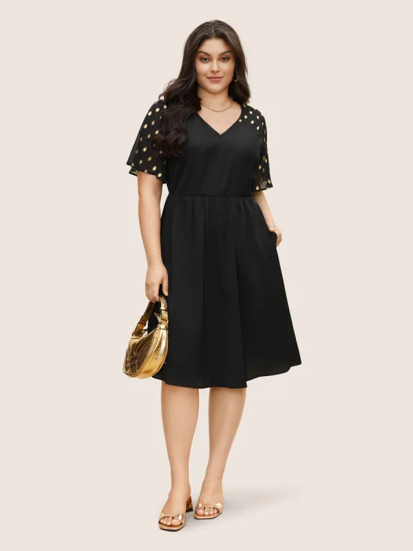 Glitter Mesh Patchwork Flutter Sleeve Dress sold by Bloomchic