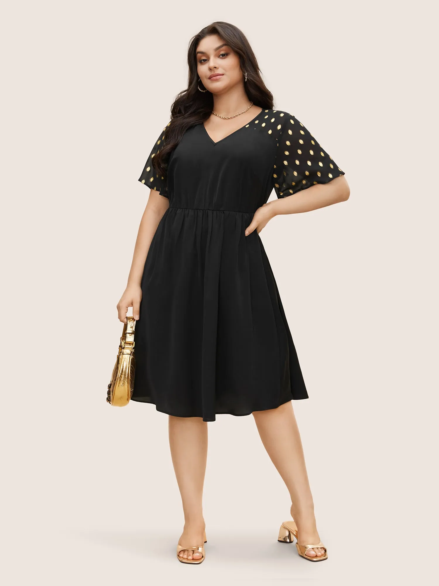 Glitter Mesh Patchwork Flutter Sleeve Dress sold by Bloomchic product image thumbnail 3