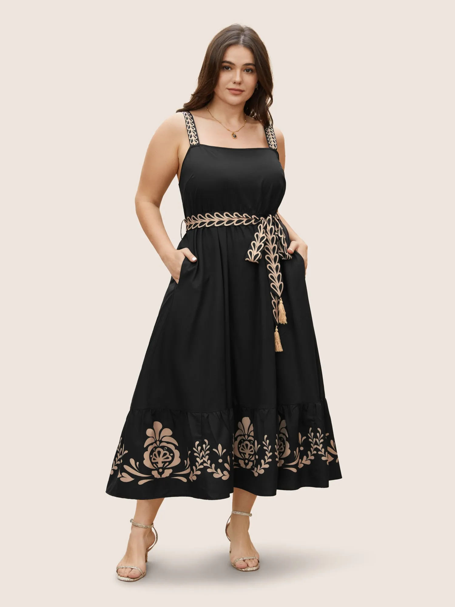 Boho Print Tassel Belted Cami Dress sold by Bloomchic product image thumbnail 2