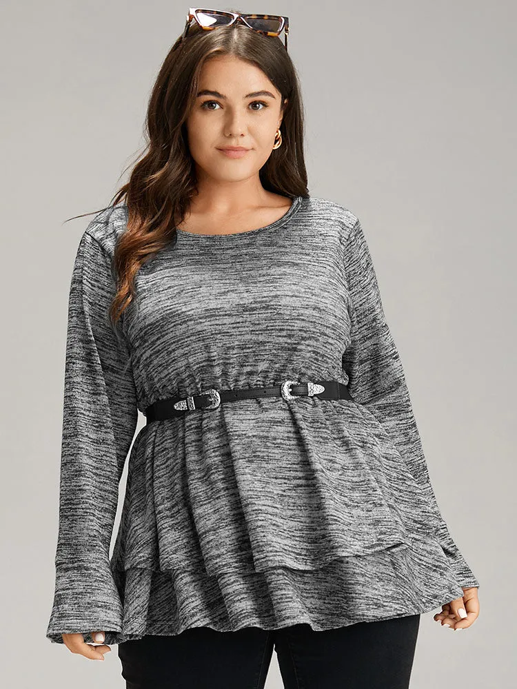 Plain Ruffle Layered Hem T-shirt sold by Bloomchic