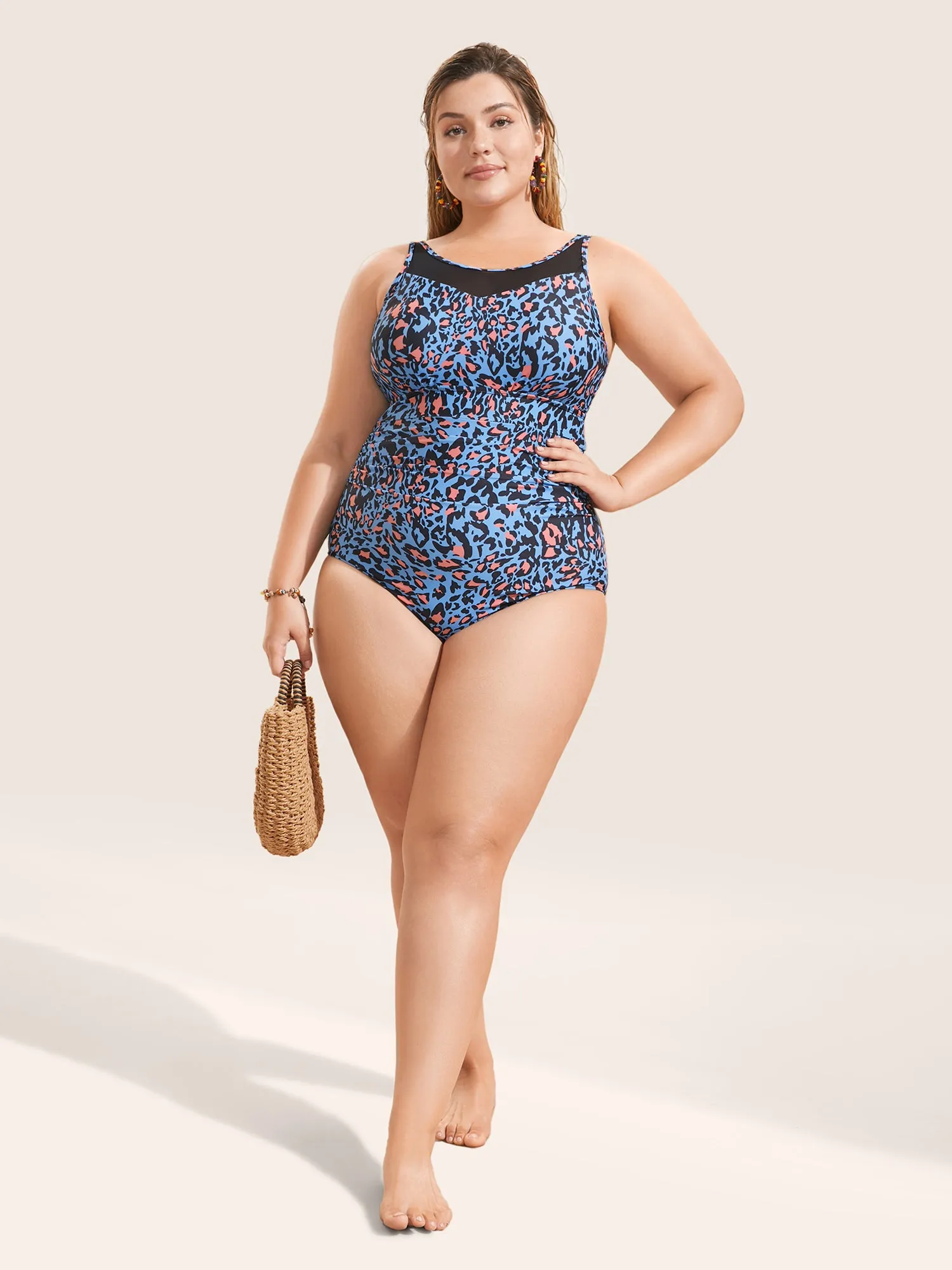 Leopard Print Gathered See Through One Piece Swimsuit sold by Bloomchic product image thumbnail 4