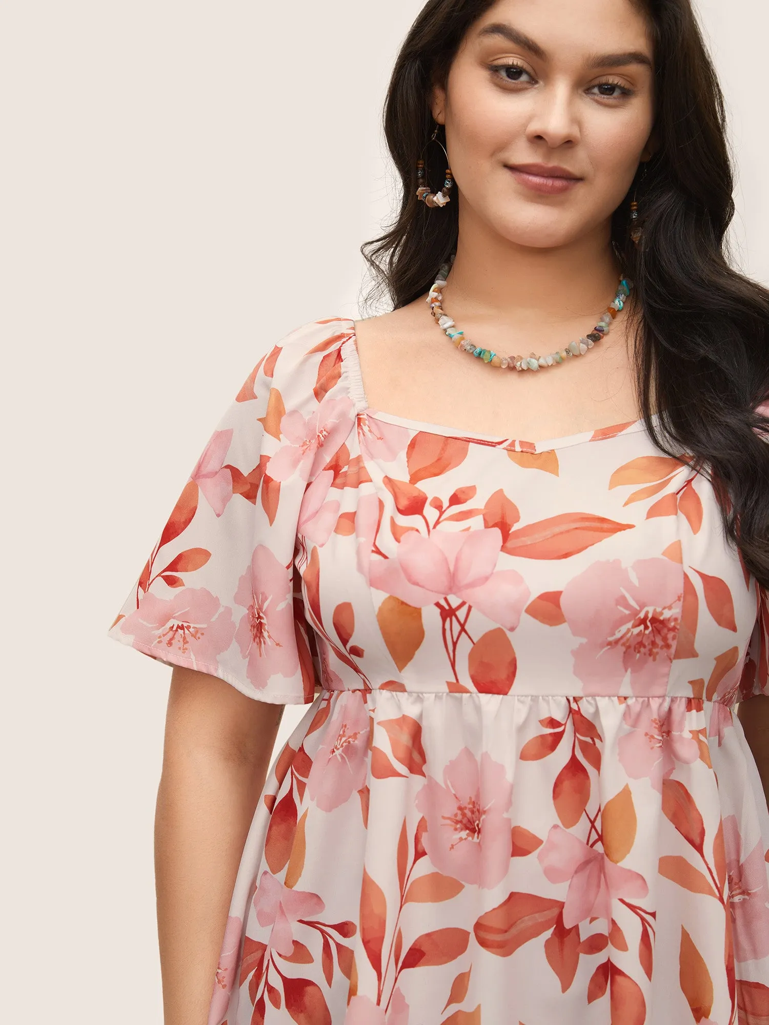 Floral Ruffle Sleeve Elastic Waist Blouse sold by Bloomchic product image thumbnail 3