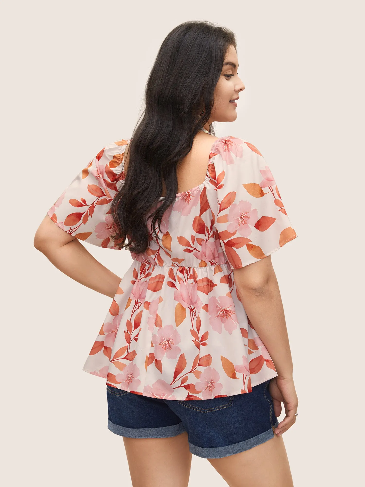 Floral Ruffle Sleeve Elastic Waist Blouse sold by Bloomchic product image thumbnail 4