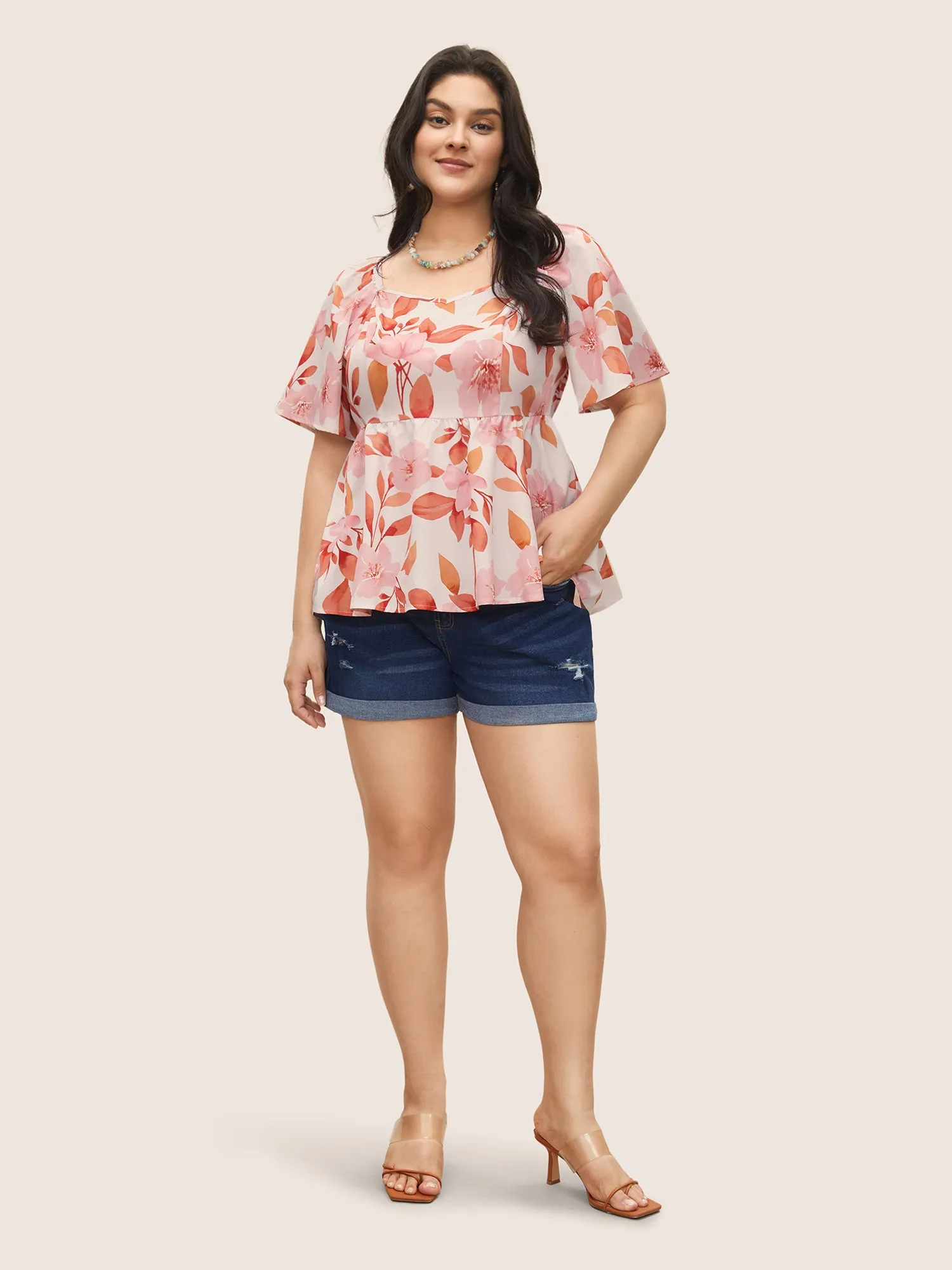 Floral Ruffle Sleeve Elastic Waist Blouse sold by Bloomchic product image thumbnail 2