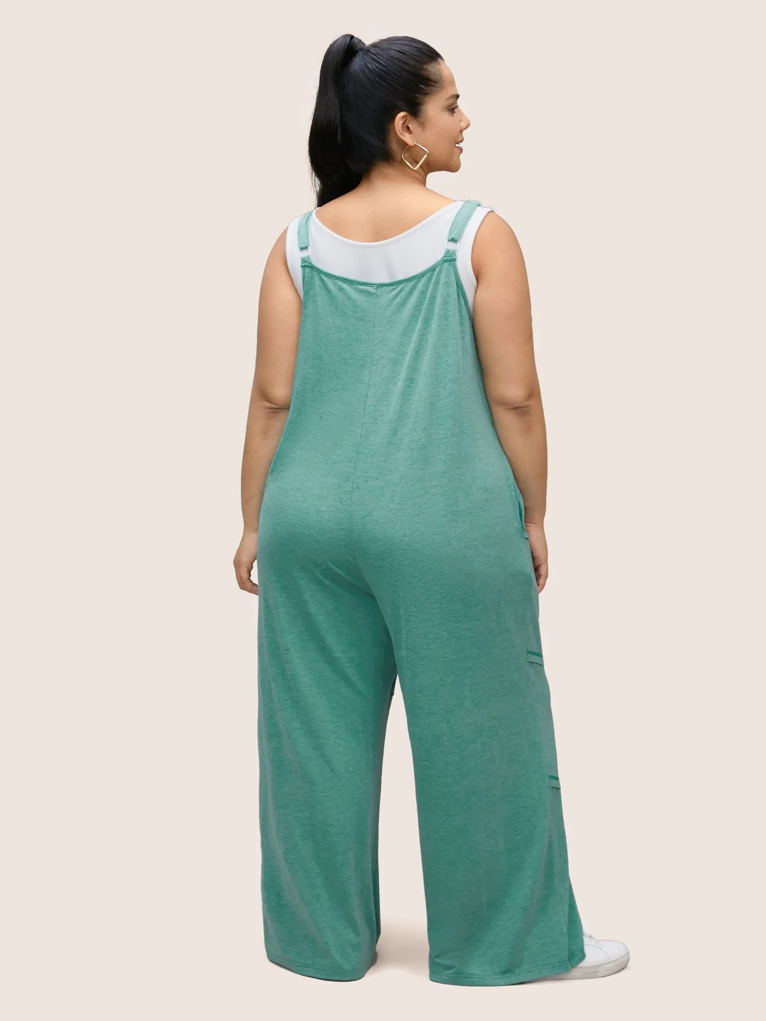 Solid V Neck Asymmetrical Patchwork Jumpsuit sold by Bloomchic product image thumbnail 4