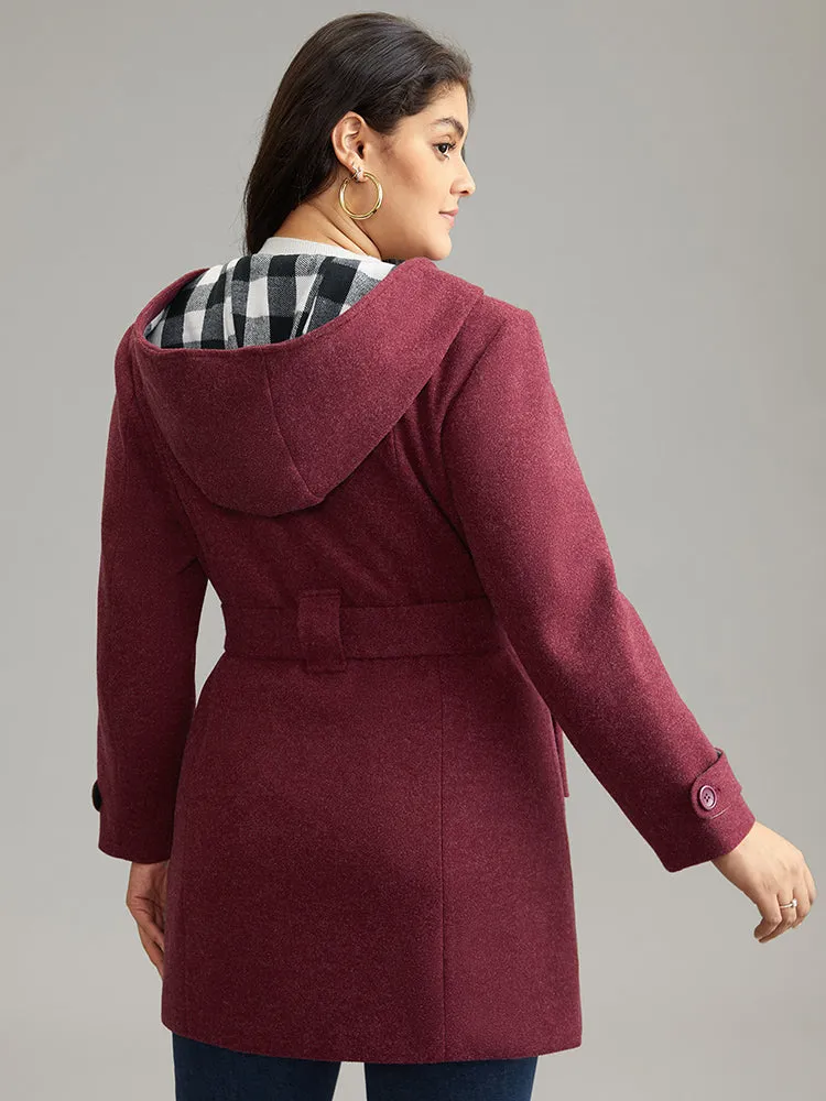 Plaid Patchwork Double Breasted Belted Hooded Coat sold by Bloomchic product image thumbnail 2