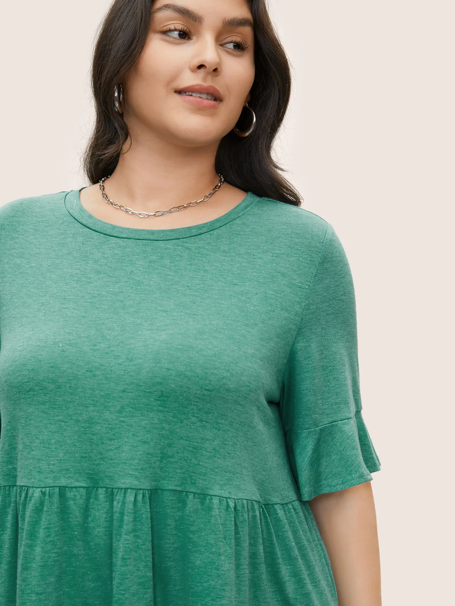 Solid Gathered Flutter Sleeve Layered Hem T-shirt sold by Bloomchic product image thumbnail 4