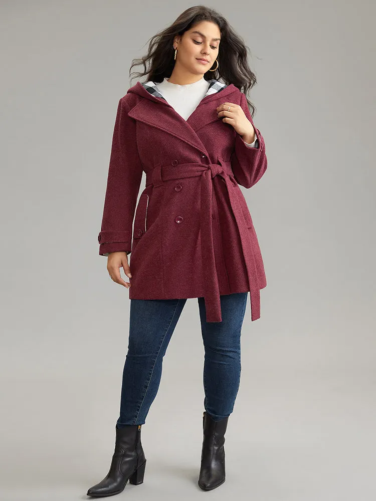 Plaid Patchwork Double Breasted Belted Hooded Coat sold by Bloomchic product image thumbnail 3