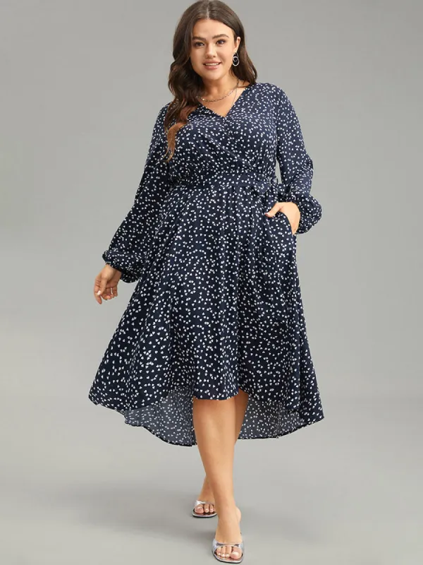 Heart Print Belted Surplice Neck Dress sold by Bloomchic