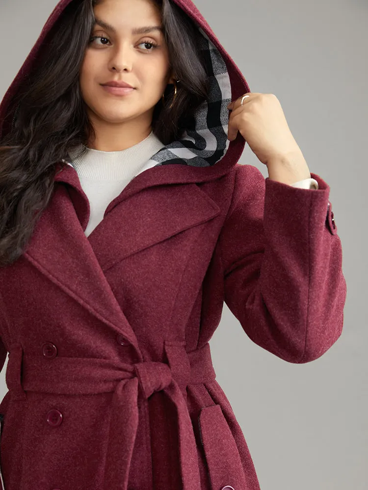 Plaid Patchwork Double Breasted Belted Hooded Coat sold by Bloomchic product image thumbnail 4