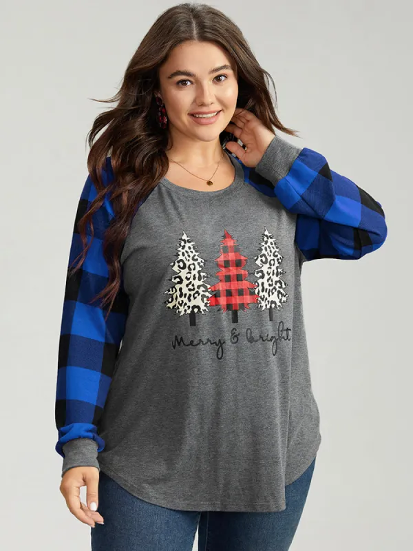 Plaid Christmas Trees Round Neck T-shirt sold by Bloomchic