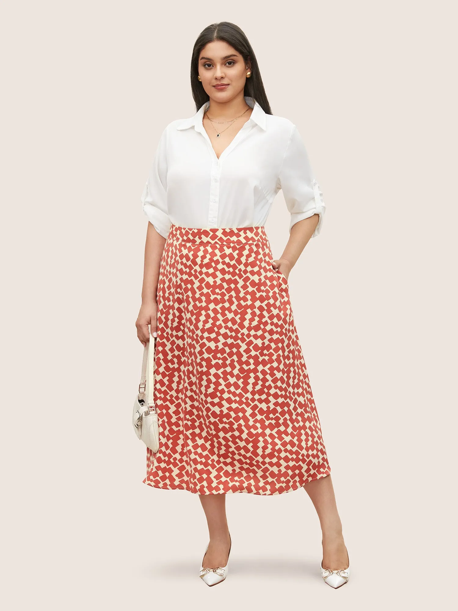 Geometric Print Elastic Waist Pocket Midi Skirt sold by Bloomchic product image thumbnail 2
