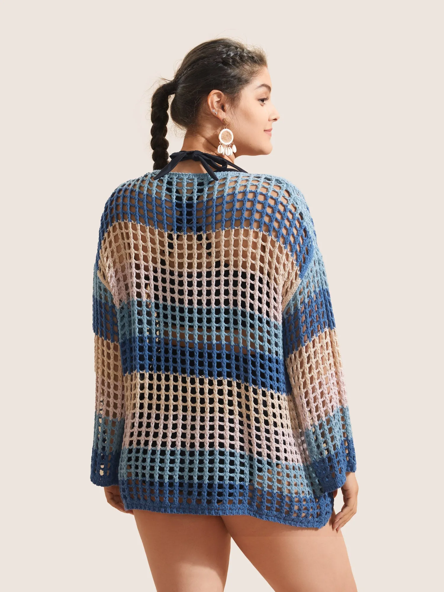 Colorblock Contrast Cut Out Mesh Swim Cover Up sold by Bloomchic product image thumbnail 2