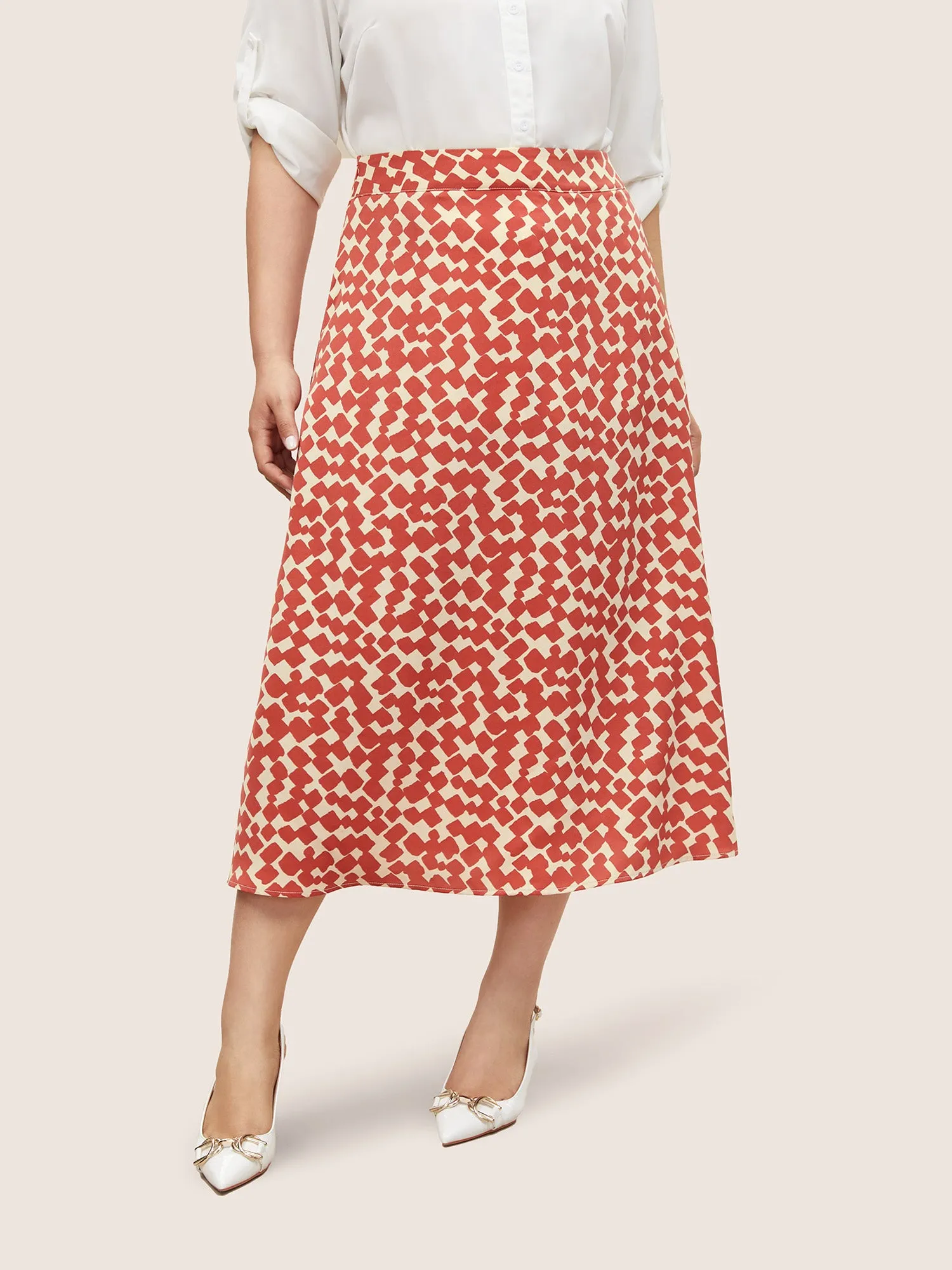 Geometric Print Elastic Waist Pocket Midi Skirt sold by Bloomchic