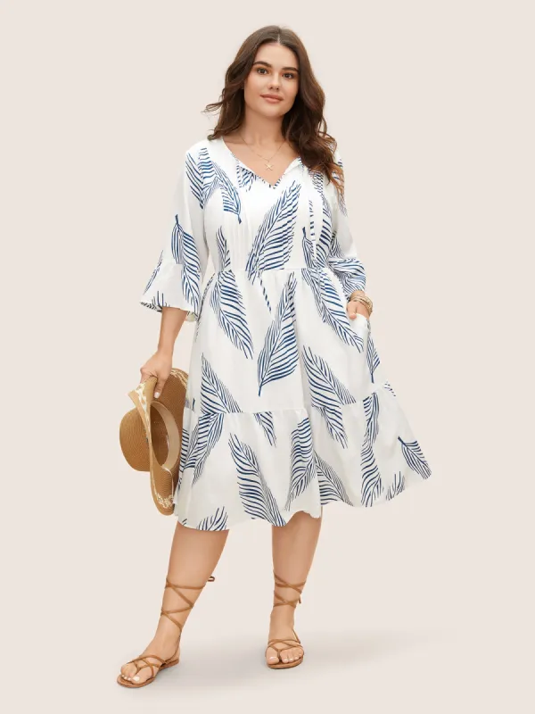 Tropical Print Tucked Seam Tie Knot Dress sold by Bloomchic
