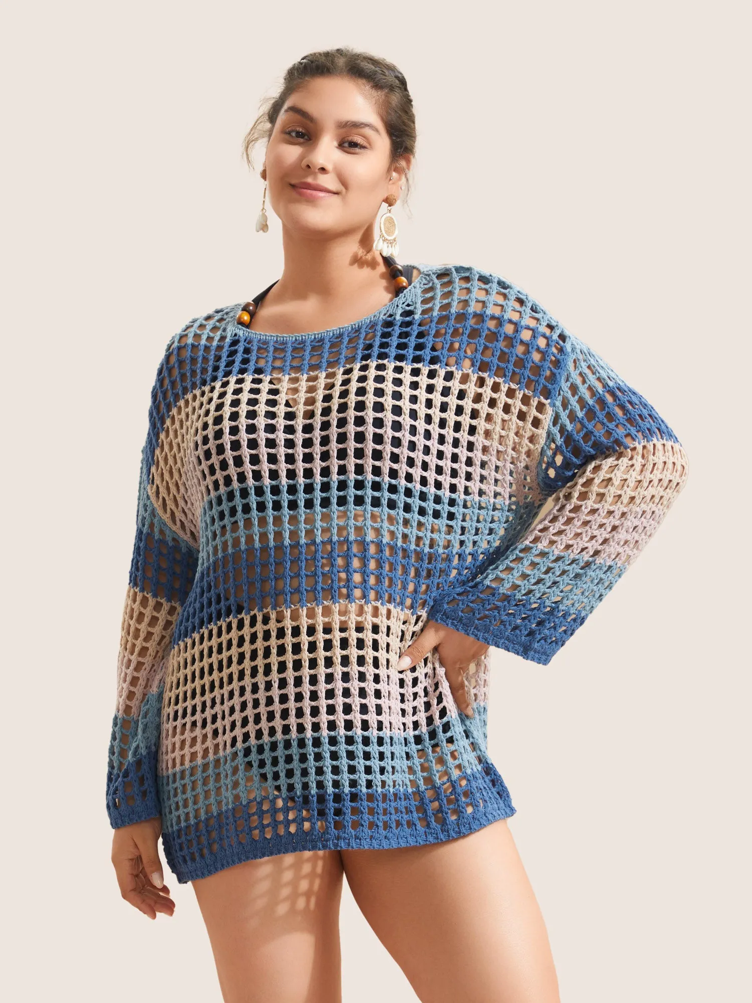 Colorblock Contrast Cut Out Mesh Swim Cover Up sold by Bloomchic
