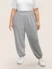 Solid Letter Print Elastic Waist Carrot Pants sold by Bloomchic
