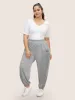 Solid Letter Print Elastic Waist Carrot Pants sold by Bloomchic