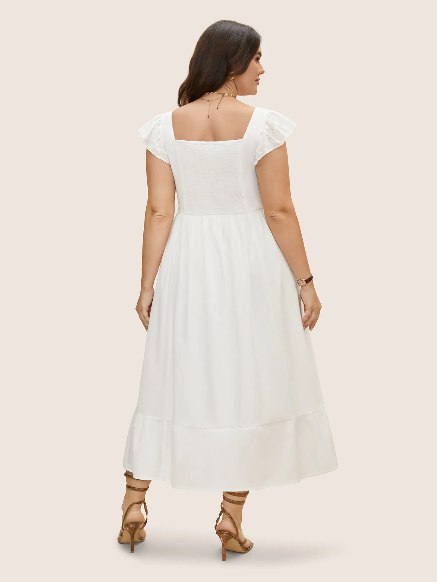 Square Neck Broderie Anglaise Ruffle Cap Sleeve Dress sold by Bloomchic product image thumbnail 4