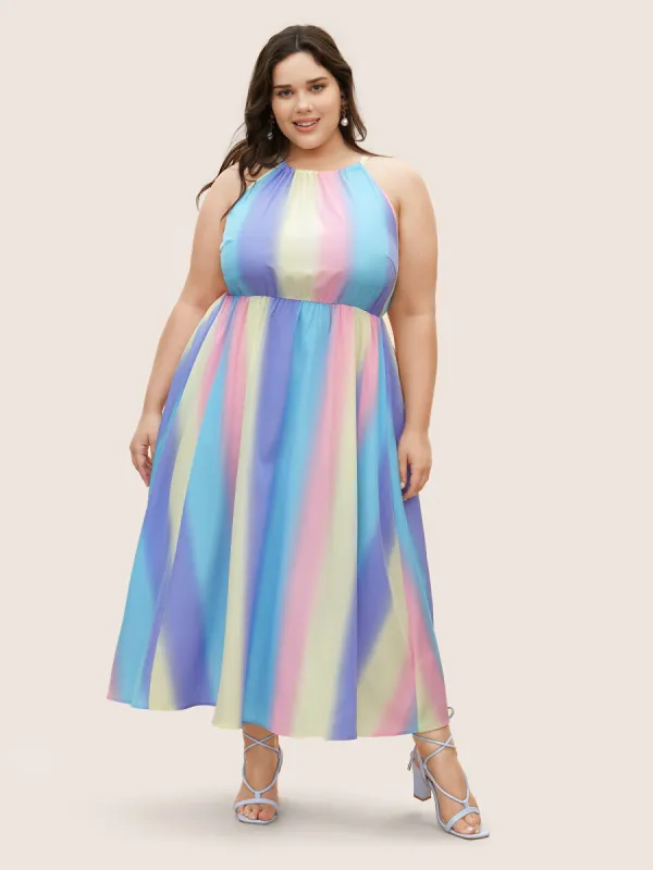 Ombre Contrast Halter Neck Maxi Dress sold by Bloomchic