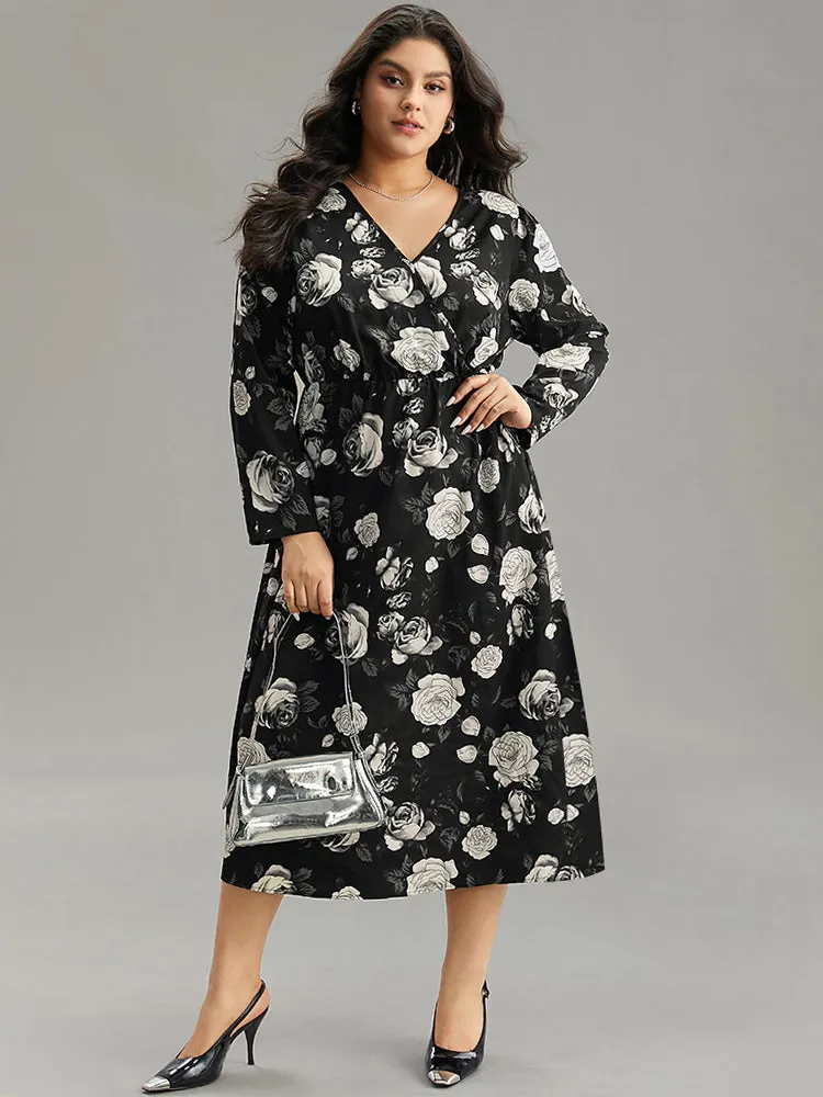 Floral Print Pocket Elastic Waist Wrap Dress sold by Bloomchic product image thumbnail 3