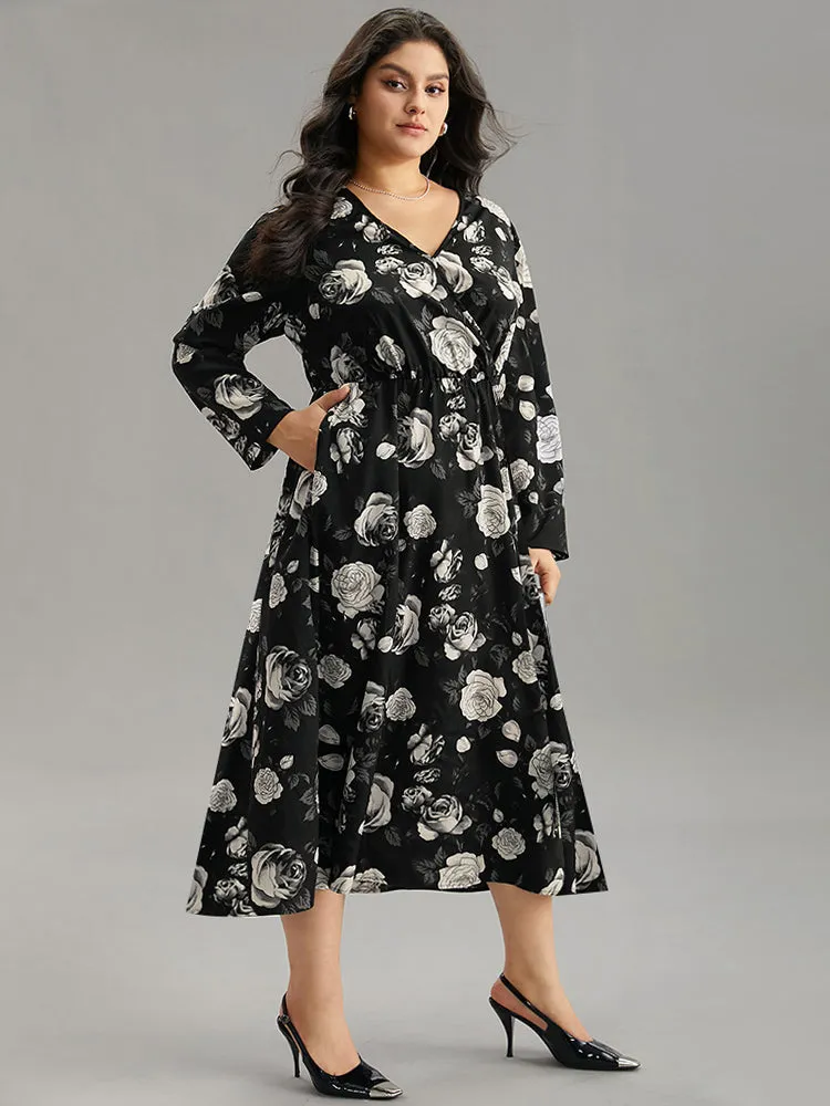 Floral Print Pocket Elastic Waist Wrap Dress sold by Bloomchic product image thumbnail 5