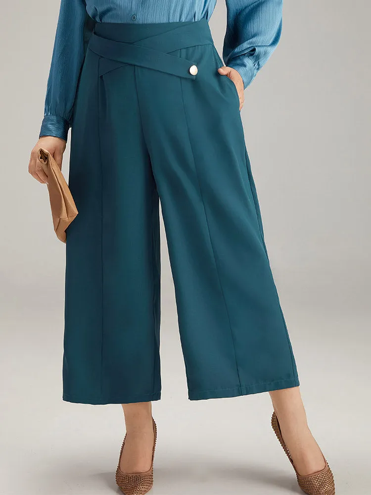 Anti-Wrinkle Solid Metal Detail Drape Pants sold by Bloomchic