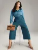 Anti-Wrinkle Solid Metal Detail Drape Pants sold by Bloomchic