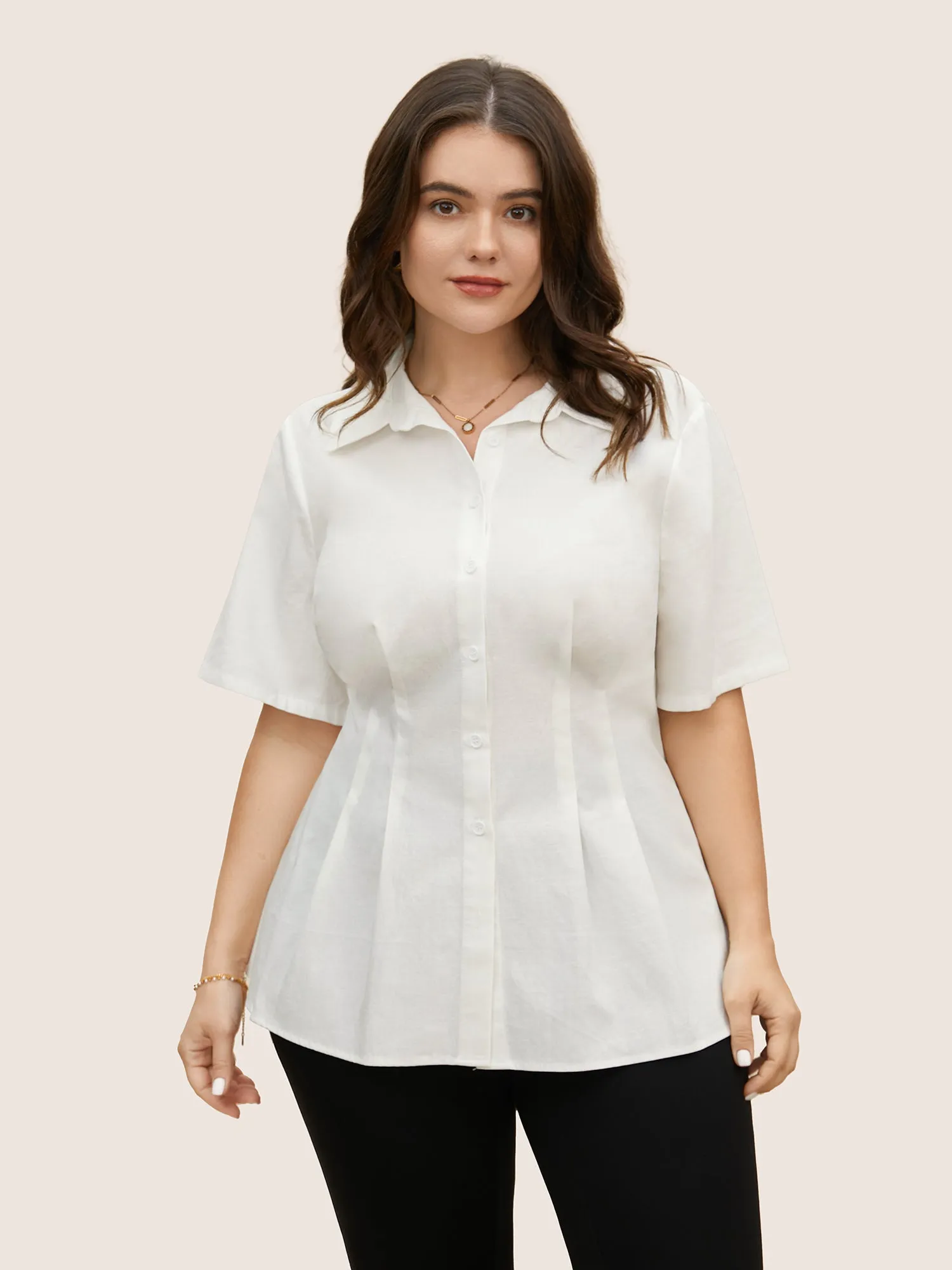 Plain Shirt Collar Waist Design Blouse sold by Bloomchic product image thumbnail 3