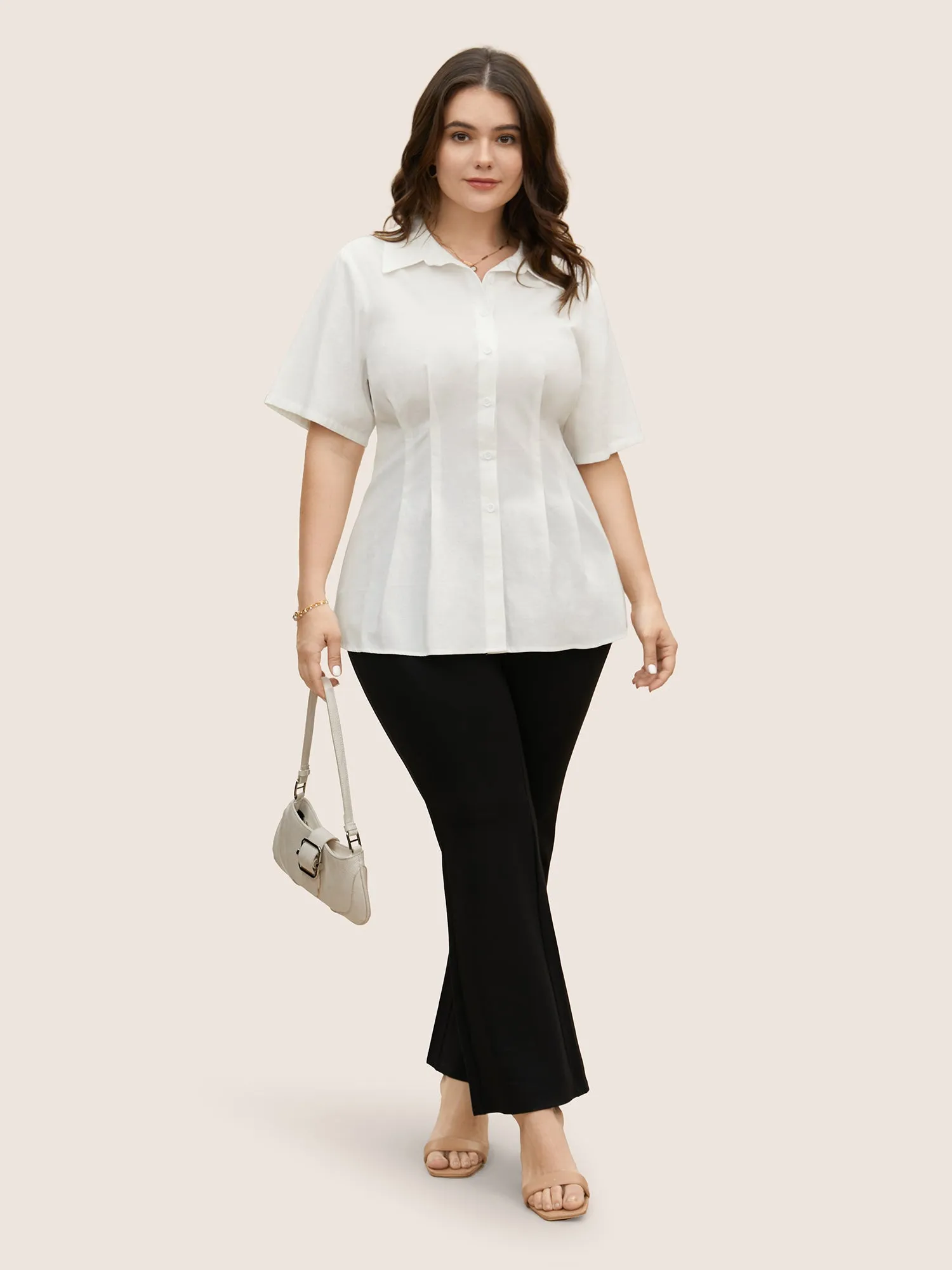 Plain Shirt Collar Waist Design Blouse sold by Bloomchic product image thumbnail 2