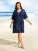 Polo Neck Geometric Cut Out Swim Cover Up sold by Bloomchic