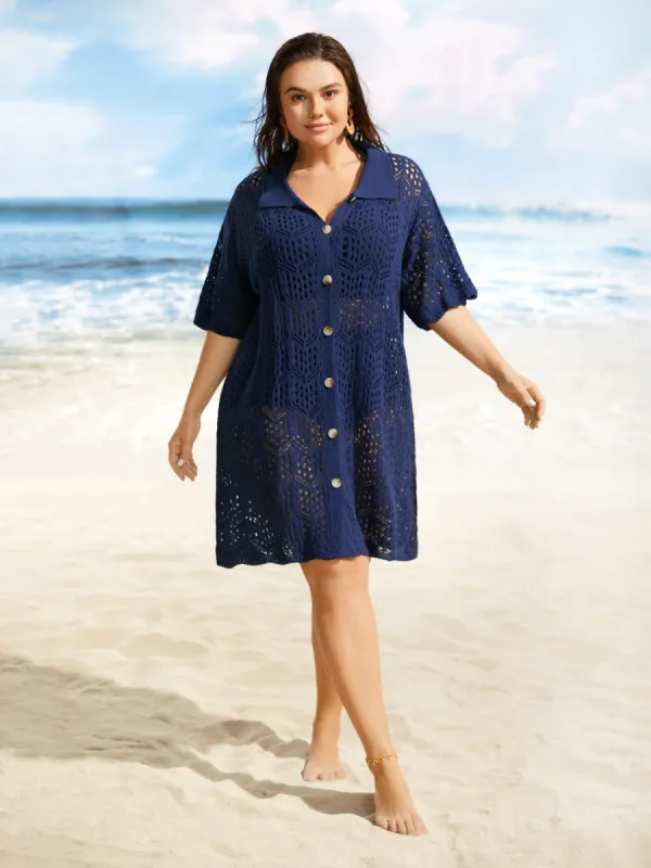 Polo Neck Geometric Cut Out Swim Cover Up sold by Bloomchic