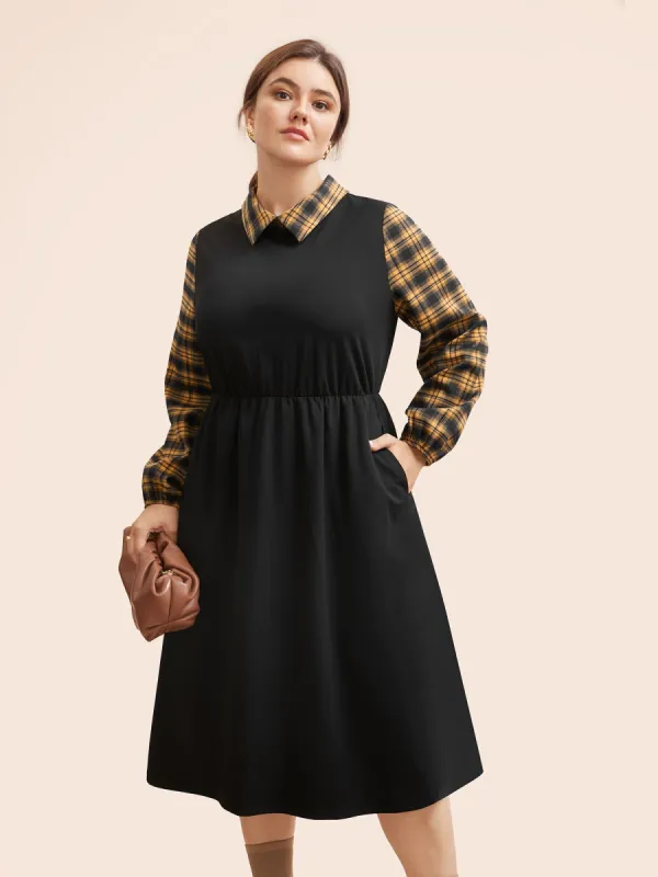 Plaid Patchwork Elastic Waist Midi Dress sold by Bloomchic