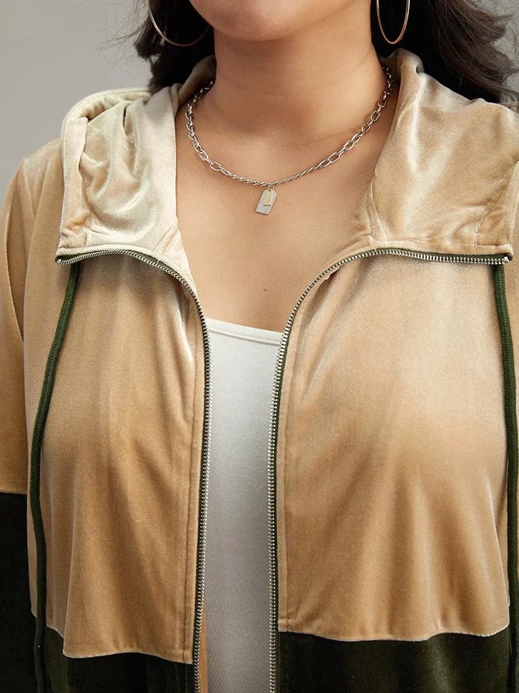 Velvet Contrast Hooded Slant Pocket Jacket sold by Bloomchic product image thumbnail 5